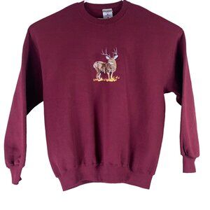 Vintage Sweatshirt Size 2X Embroidered Deer Buck Red Maroon Mens Pullover
